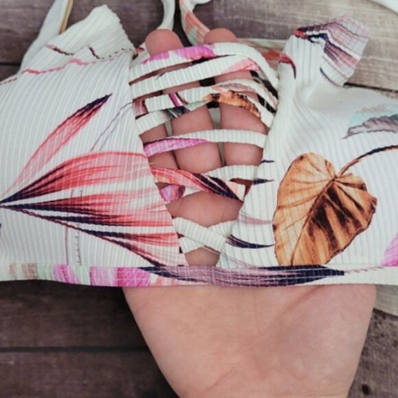 TiniBikini floral white textured strappy high waisted Women's 2 piece Bi… - Picture 4 of 10